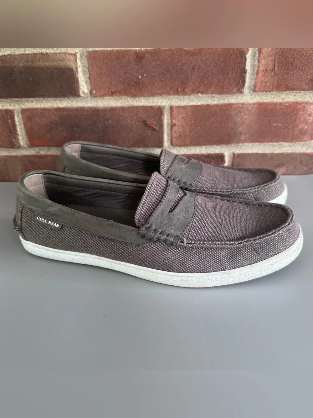 Cole Haan Pinch Maine Grand OS Penny Loafers Mens US 10M Gray Canvas C25710. In